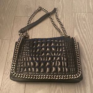 Zara black leather bag with silver chain